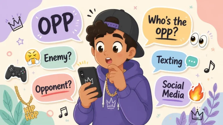 Cartoon illustration explaining the meaning of OPP in texting, social media, gaming, and slang culture.