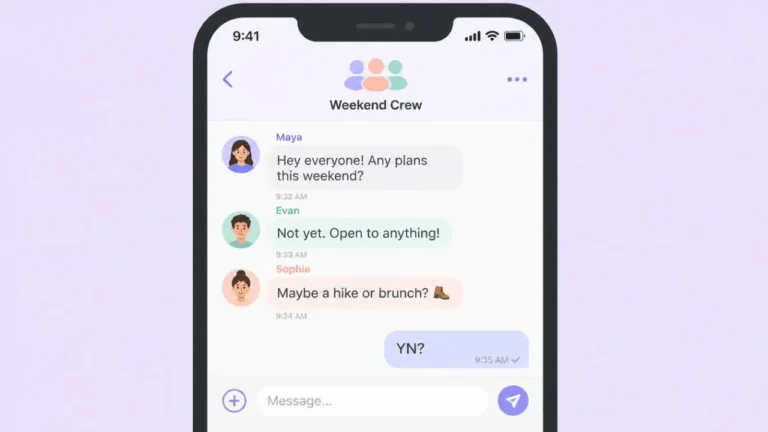 Group chat example showing someone asking 'YN?' meaning yes or no in a casual text conversation