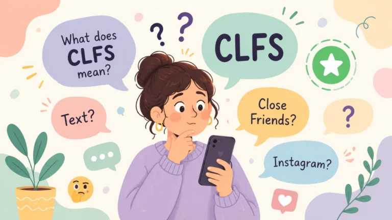 Cartoon illustration explaining the meaning of CLFS in text messages and Instagram.